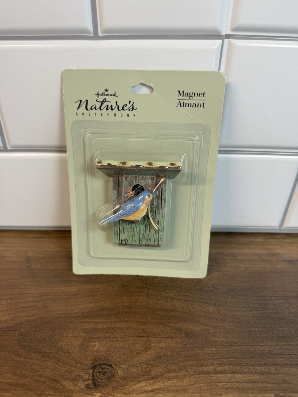 NEW Vintage 1999 Hallmark Marjolein Bastin BlueBird on Birdhouse Resin Magnet